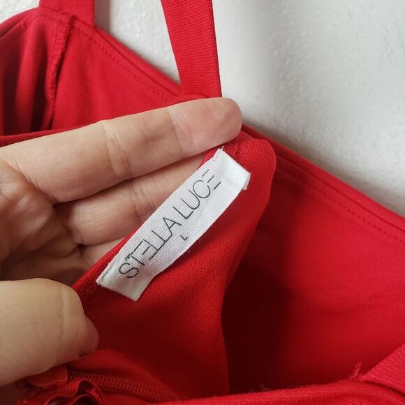 Stella Luce Bright Sexy Red Open Slit Short Dress Size Large - Picture 5 of 10